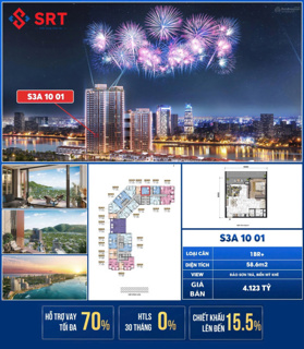 BÁN CĂN HỘ 1N+1 S3 SUN SYMPHONY RESIDENCE ĐÀ NẴNG, DT 59m2, Giá bán phong thuỷ 4,123 tỷ, ck NG 2%