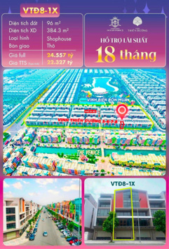 CHÍNH CHỦ BÁN SHOPHOUSE MẶT TIỀN SIÊU VIP VTĐ8-1X CK LÊN TỚI 8%, SÁT VỊNH BIỂN BỐN MÙA PARADISE BAY