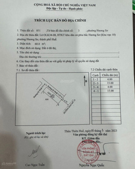 Siêu phẩm kẹp luồng 4.5m và 3.3m. Khu vip KQH Hương Sơ. Sạch đẹp. Hướng Đông Nam