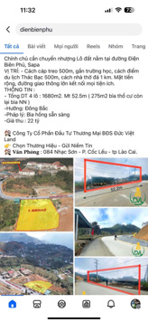 Bán đất tại đường Điện Biên Phủ, phường Sa Pa, Sa Pa, Lào Cai. Diện tích 1684m2 giá 22 tỷ