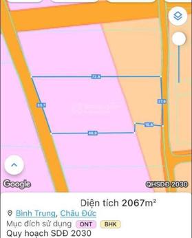 Cần bán 2.067m2 đất thổ cư, 2 mặt tiền, bằng phẳng, trong khu dân cư xã Bình Trung: 0909 124 402