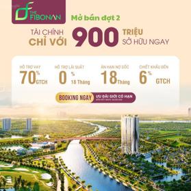 Trực tiếp CĐT bán căn 2PN 64m2 chung cư The Fibonan, hỗ trợ vay 0%, CK 6%, tặng sổ TK 80tr