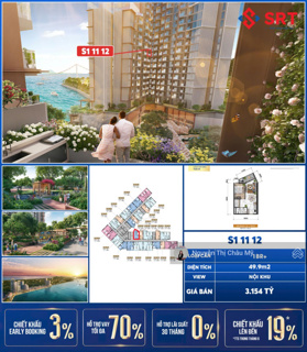 Căn 1PN + 1 diện tích 49,9m2 - View Bể bơi vô cực- công viên 5000m2 - The Symphony - Ms Châu Mỹ
