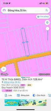 Chính chủ cần bán lô đất hẻm đường Võ Thị Sáu. P. Đông Hoà, TP. Dĩ An. DT: 128m2. Giá: 2.85 tỷ