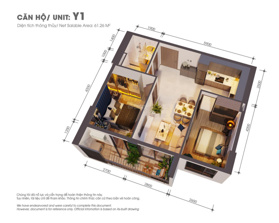 Căn hộ 2 phòng ngủ 61m2 giá chỉ 2.489 tỷ