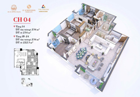 Tặng 1 tỷ khi mua penthouse vip nhất tòa D''.Le Roi 59 Xuân Diệu - DT 222,3m2, căn góc. Giá 29.6tỷ