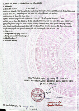 Chính chủ cần bán lô đất 201.1m2 gần chợ Hương Hồ, Huế, ngang 7m, hướng Tây, SHR, ngang 7m