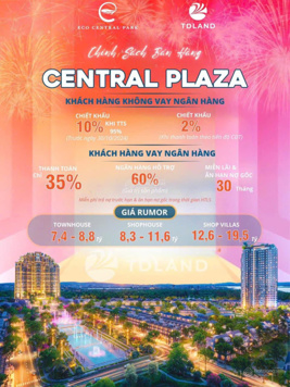 Trung tâm kinh doanh buôn bán ở Central Plaza - Eco Central Park Vinh, chính sách cực kì tốt