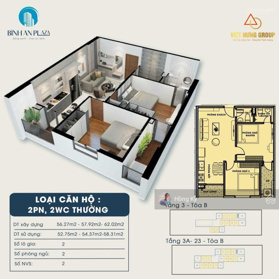 Trả trước 300 triệu, chung cư Bình An Plaza, B2008, diện tích 57,92m2, ban công Đông Nam