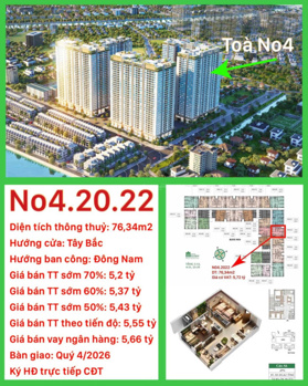 Căn 2 ngủ 76.34m2 tầng đẹp hướng Đông Nam tại Hanoi Melody Residences Linh Đàm. LH: 0988 980 469