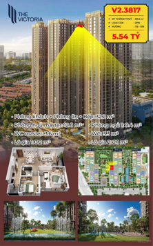 Căn hộ cao cấp The Victoria 2pn+, căn góc GIÁ SỐC 69tr/m2, KHÔNG CHÊNH, 3 tầng để xe, CK đến 14.8%