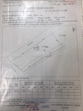 Đất mặt tiền Quốc Lộ 944. DT 5803m2 chiều ngang mặt tiền 131m. Đất ở lâu năm