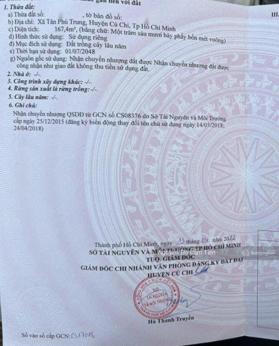 Cần bán 167m2 (8x20) đất 1/ Hương lộ 2 Tân Phú Trung Củ Chi giá 480tr gần bệnh viện Xuyên Á