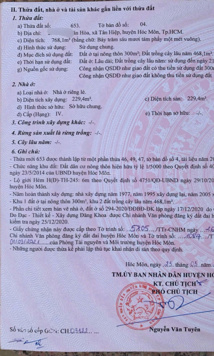 Bán nhà DT: 768,1m2 thổ cư 300m ấp Tân Hoà, xã Tân Hiệp, huyện Hóc Môn 9 tỷ 600