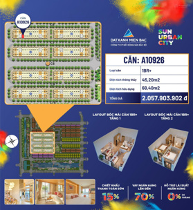 Bán siêu phẩm căn hộ độc quyền A10926 tầng 9 view Nội Khu thoáng mát tại Sun Urban City Hà Nam