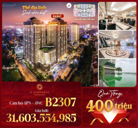 Bán căn 4PN 4WC 223m2 tầng trung siêu phẩm Hồ Tây D.Le Roi Soleil 59 Xuân Diệu giá trực tiếp từ CĐT