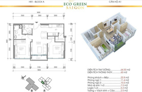 Ecogreen bán gấp căn hộ 2PN - 2WC thiết kế layout bếp kín - Có sổ hồng giá bán 4,2 - 4,3 tỷ