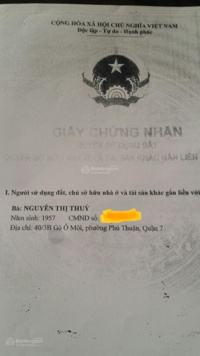 Chính chủ cần bán gấp nhà hẻm 56, đường Gò Ô Môi, Phường Phú Thuận, Quận 7, thành phố Hồ Chí Minh