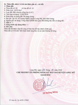 Cần bán đất ruộng tại Xã Lương Nghĩa Huyện Long Mỹ Hậu Giang