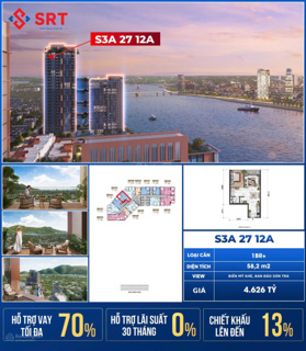 Căn hộ ven sông Hàn Sun Symphony Đà Nẵng tòa S3 view trực diện sông, pháo hoa. Giá trực tiếp CĐT