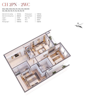 Bán căn hộ 2PN, DT 68m2, Hướng ĐN, nhỉnh 2 tỷ, tại trung tâm quảng trường Hùng Vương TP Việt Trì