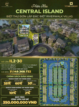 Bán biệt thự đảo Ecopark Vinh - Central Island 386m2 giá 32 tỷ có hỗ trợ vay ngân hàng