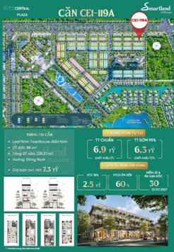 2,5 tỷ sở hữu ngay căn nhà phố phân khu Central Plaza hướng đông nam cực hot, quà tặng lên đến 300t