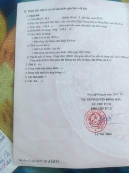 Bán Lô Đất Khu Phố Phú Thọ 1, Thị Trấn Hòa Hiệp Trung. 149,4m2 giá 1,95 tỷ.