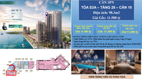 Căn góc tòa S3 DT: 98.3m2 (3PN) Ôm trọn view sông Hàn và ngắm pháo hoa - SUN SYMPHONY