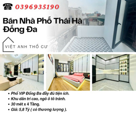 Bán nhà Phố Thái Hà, Ngõ Ô tô Tránh, Khu Dân Trí Cao, 30mx4T, Giá: 5.8 Tỷ, Lh: 0396935190.