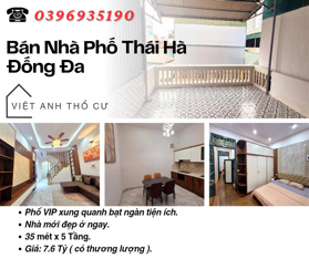 Bán nhà Phố Thái Hà, Trung Tâm Đống Đa, Tiện Ích Bạt Ngàn, 35mx5T, Giá: 7.6 Tỷ, Lh: 0396935190.