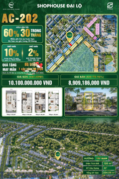 Shophouse Đại Lộ Âu Cơ ngay gần chung cư 120m2 hướng Tây Nam