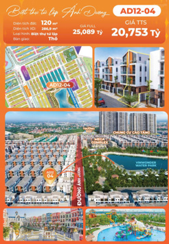 Bán cắt lỗ căn tứ lập 120m2 của AD12 áp góc giá: 16.6 tỷ Vinhomes OCP3, LH: 0904 080 868