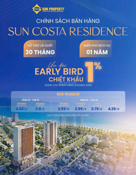 Căn Hộ Biển, có sổ riêng, Sun Costa MT Vương Thừa Vũ, Đà nẵng, CĐT Sun Group, Giá ưu đãi từ 2,x tỷ.