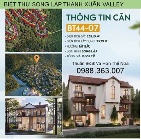 Bán cặp song lập Thanh Xuân Valley,ô góc sân vườn rộng 300m, tựa rừng thông, Full tiện ích hoàn hảo