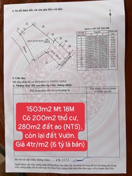 Biệt thự nhà vườn nghỉ dưỡng 1.503m², mặt tiền 18m, đường ô tô tải vào tận nhà – giá chỉ 6 tỷ