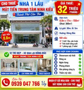 Cho thuê nhă 1 lầu ngang 8.8m Trung Tâm Ninh Kiều Thành Phố Cần Thơ