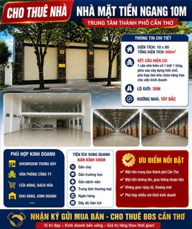 Cho thuê nhà mặt tiền 10m trung tâm thành phố Cần Thơ  Giá thuê 100 triệu/tháng