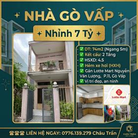 Bán nhà hẻm ô tô Thống Nhất,Gò Vấp, Kế Lotte Mart & Cityland - 74m2 Ngang 5m - 7.1 tỷ 