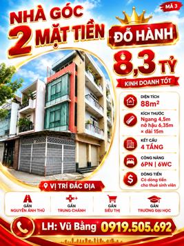 GIẢM TIẾP 200TR – GIÁ MỚI 8,3 TỶ – NHÀ GÓC 2 MẶT TIỀN
